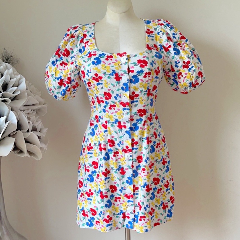 RIXO Floral Short Sleeve Preppy Button-Up Coconut Girl Dress 10 - Picture 5 of 12